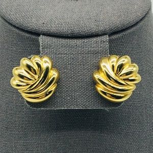 Vintage 50's 60's SIGNED PREMIER High Polished Gold Scalloped Clip-on Earrings